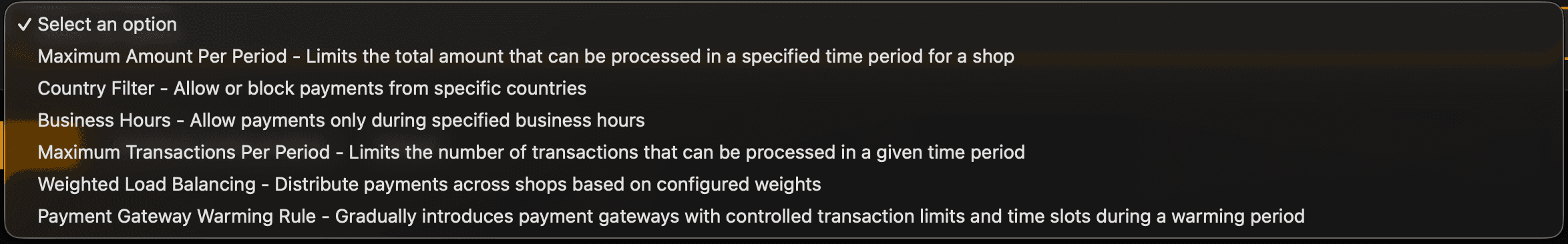 Orchestration Rules Options